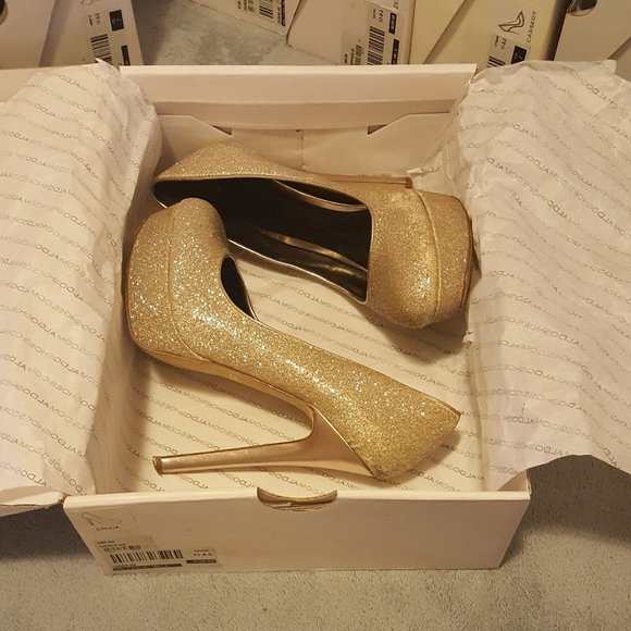 Aldo Crixia Women's Size 7 Gold Glitter Platform Stiletto Pumps - Picture 1 of 2